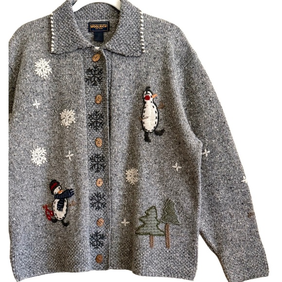 WOOLRICH Vintage Cottagecore Grannycore Snowflake Snowman Christmas Sweater XL - Picture 7 of 10